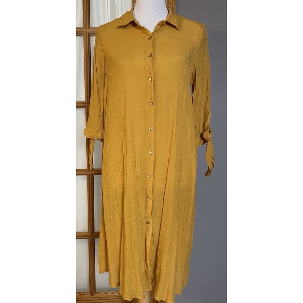 Mlle Gabrielle Button Up Dress  Women's M Yellow Sheer Boho Party City Everyday